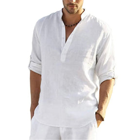 Blusa Casual Masculina de Linho de Algodão